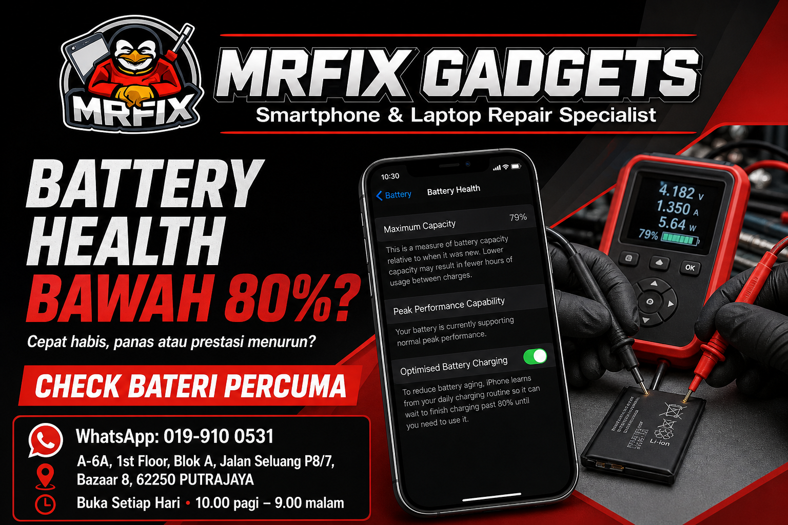 Battery health bawah 80 MRFIX Putrajaya