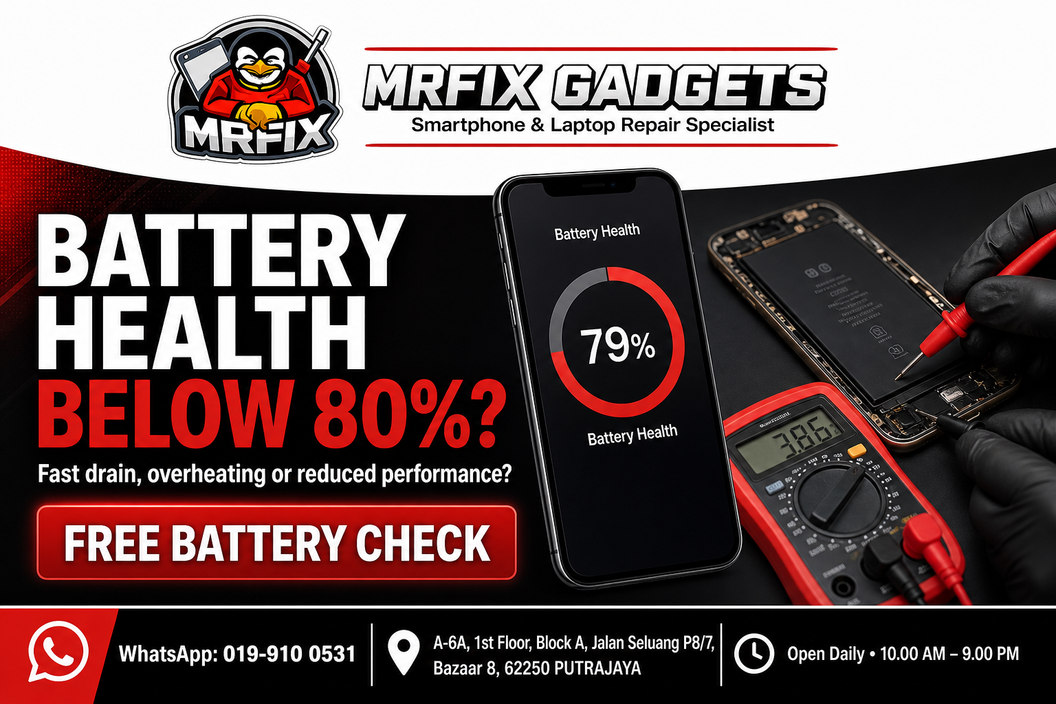 iPhone battery health below 80 percent check at MRFIX Gadgets Putrajaya