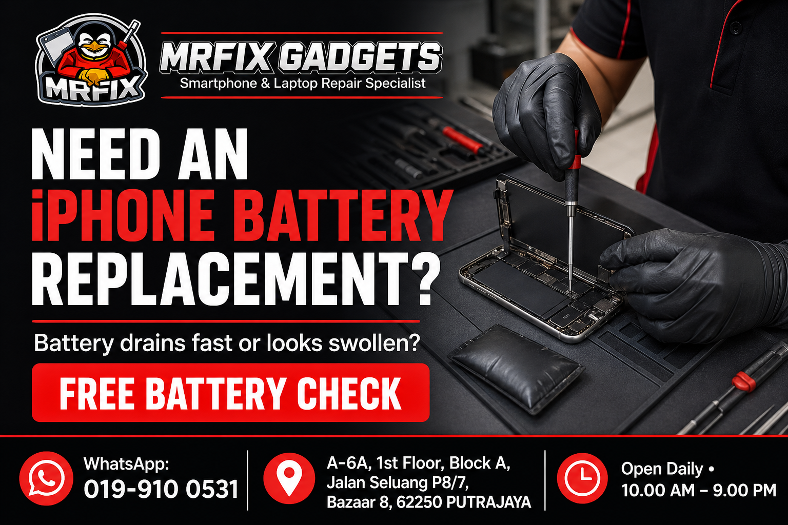 iPhone battery replacement Putrajaya inspection at MRFIX Gadgets