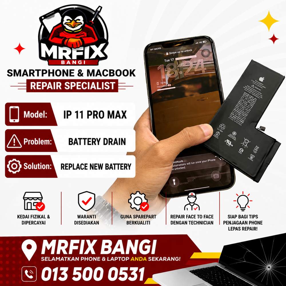 kedai repair phone Bangi - iPhone 11 Pro Max battery drain