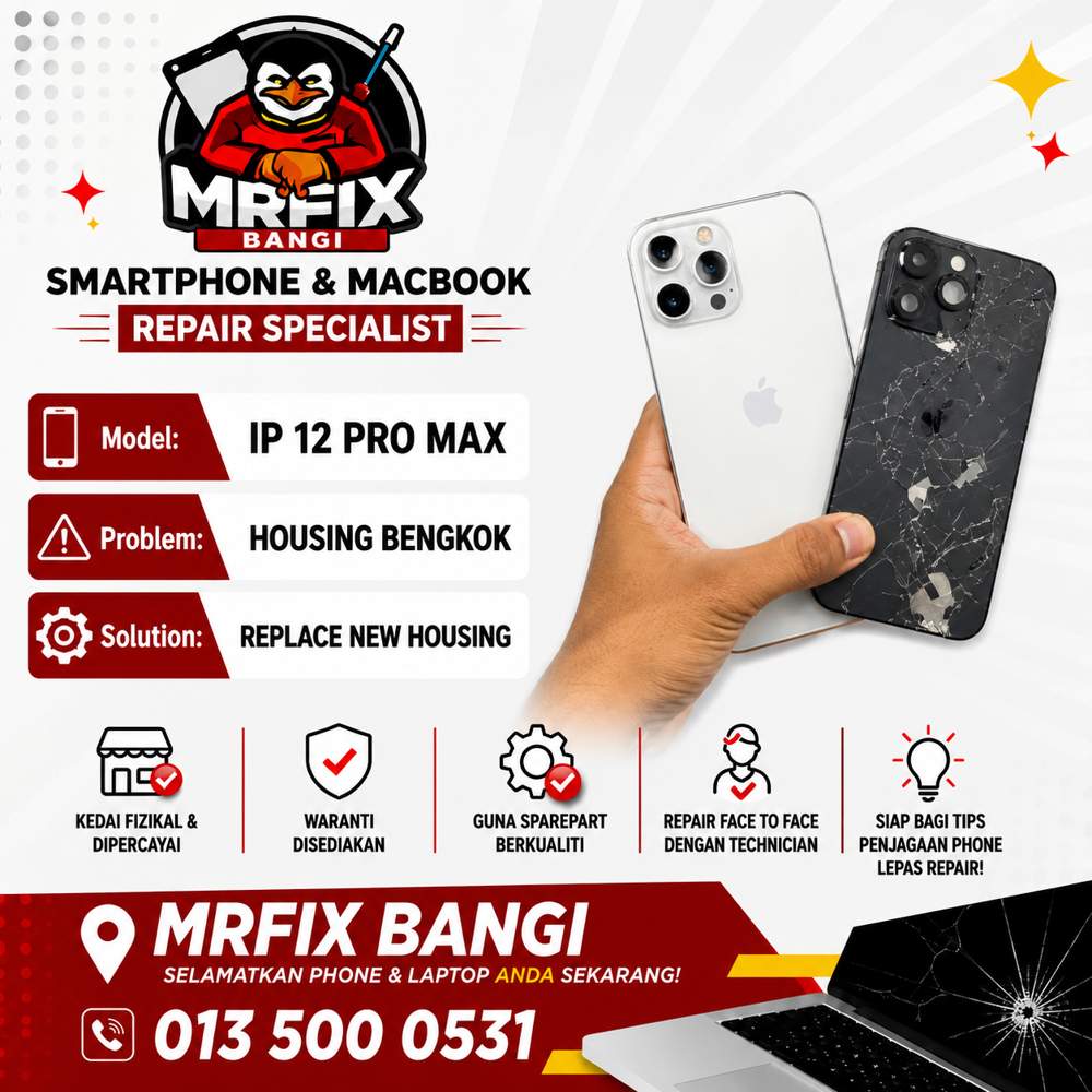 kedai repair phone Bangi - iPhone 12 Pro Max housing bengkok