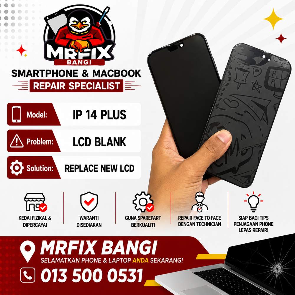 kedai repair phone Bangi - iPhone 14 Plus lcd blank