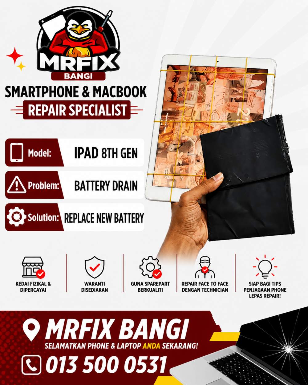 kedai repair phone Bangi - iPad 8th Gen battery drain