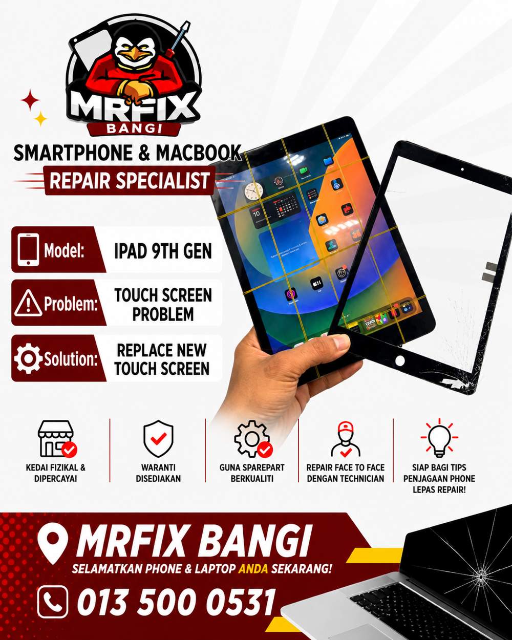 kedai repair phone Bangi - iPad 9th Gen touch screen problem