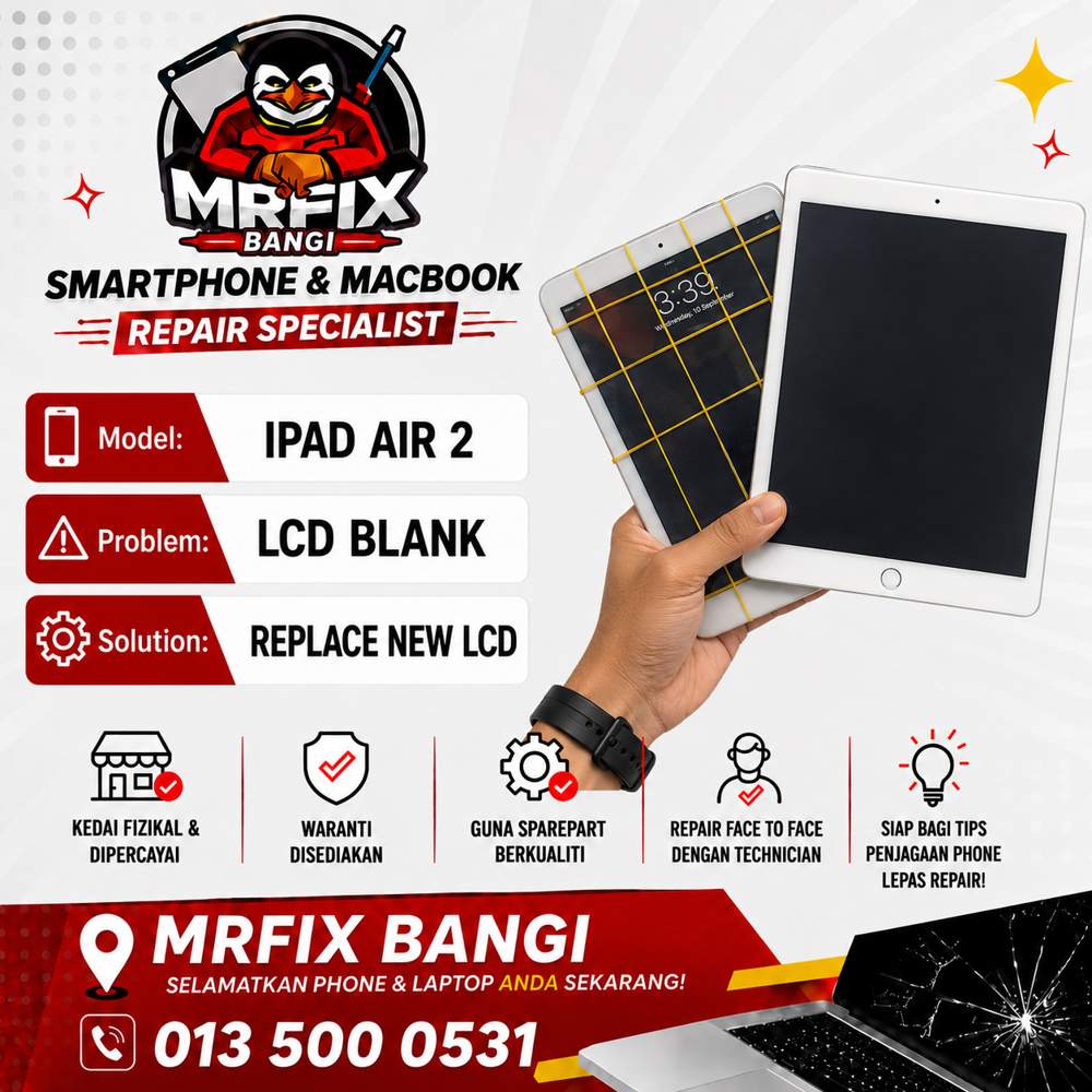 kedai repair phone Bangi - iPad Air 2 lcd blank