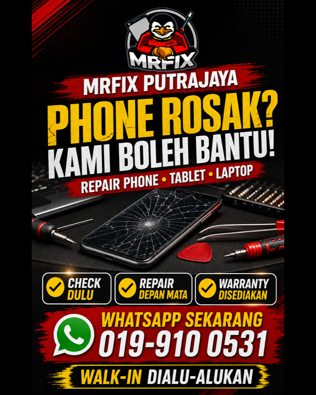 Phone repair shop in Putrajaya MRFIX campaign poster