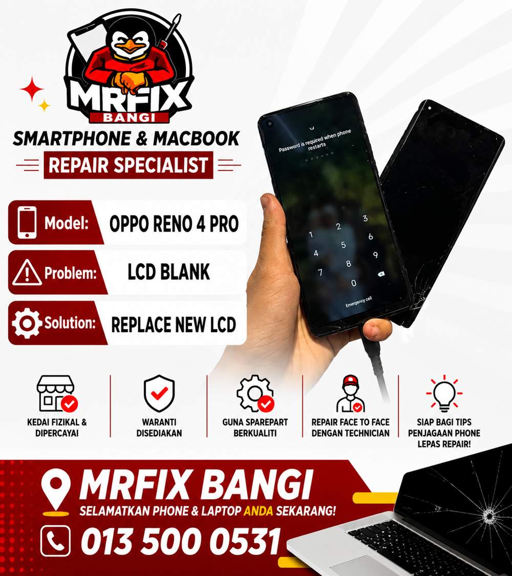 kedai repair phone Bangi - Oppo Reno 4 Pro lcd blank