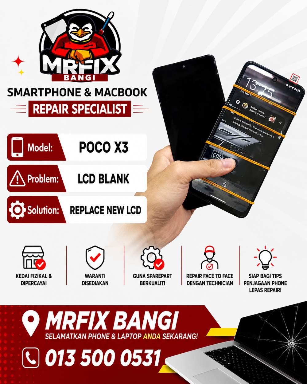 kedai repair phone Bangi - Poco X3 lcd blank