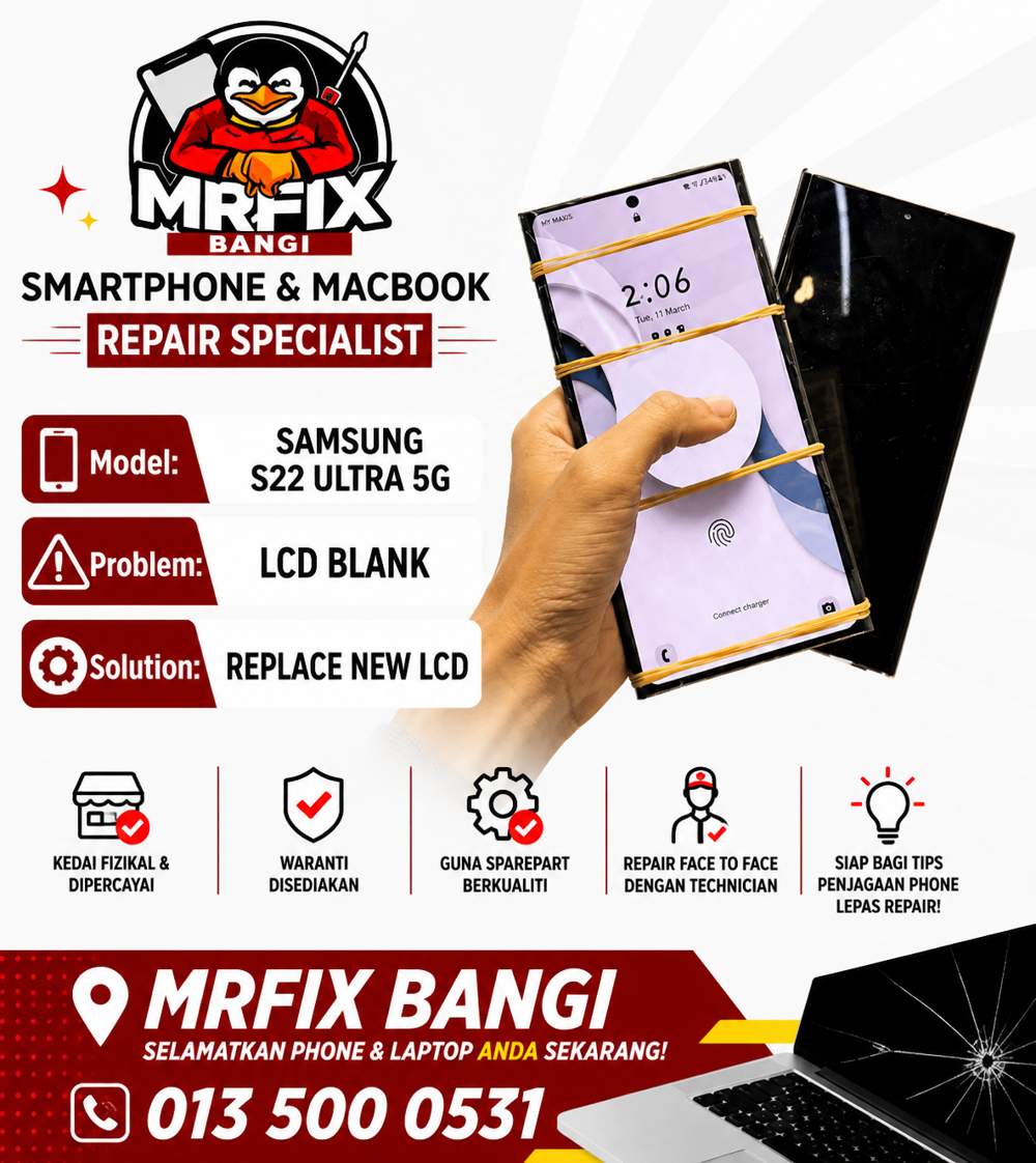 kedai repair phone Bangi - Samsung S22 Ultra 5G lcd blank
