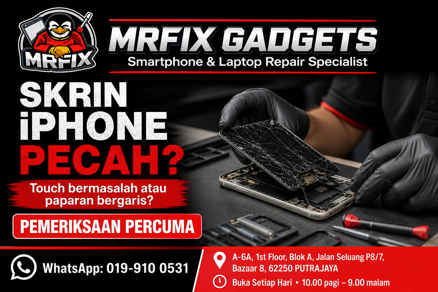 Skrin iPhone pecah MRFIX Putrajaya