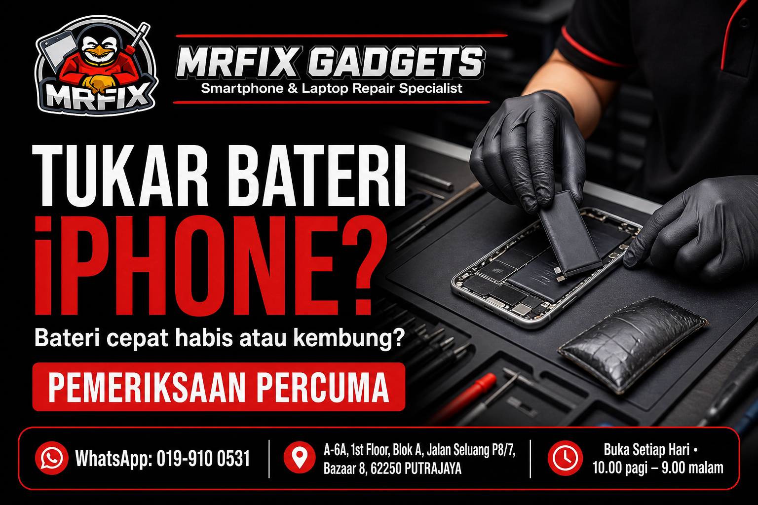 Tukar bateri iPhone MRFIX Putrajaya