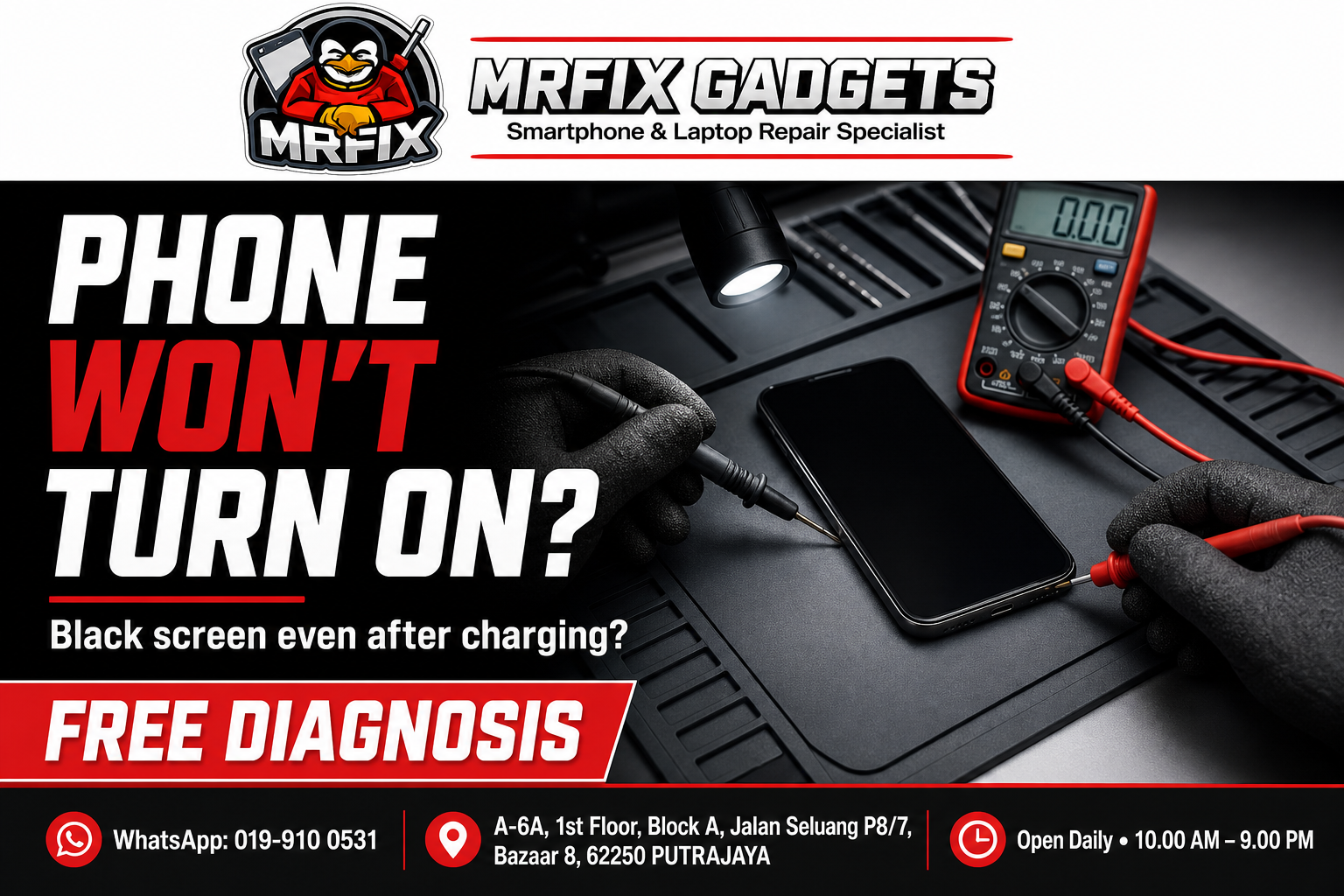 Android phone repair Putrajaya inspection for a phone that will not turn on