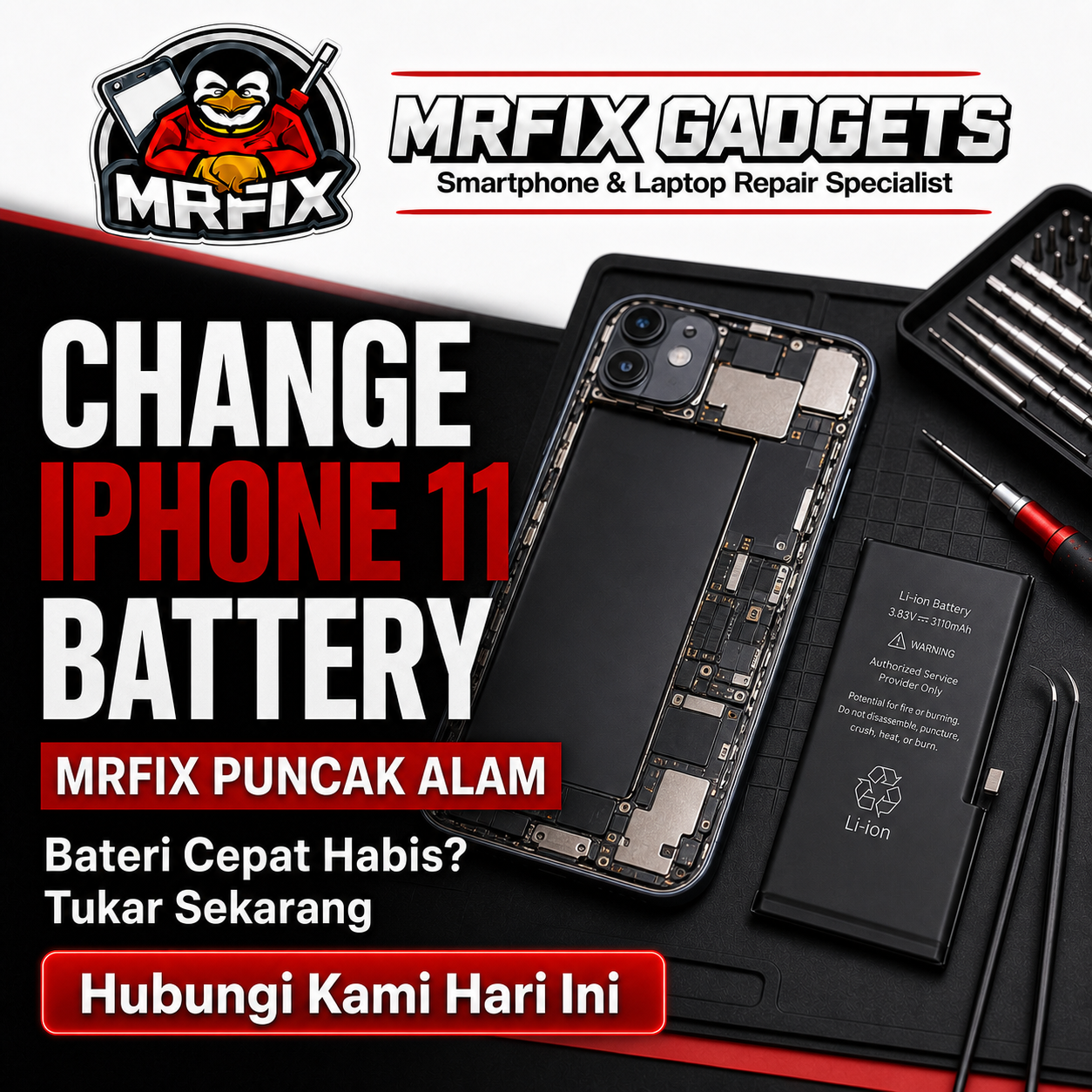 Ganti bateri iPhone 11 MRFIX Putrajaya