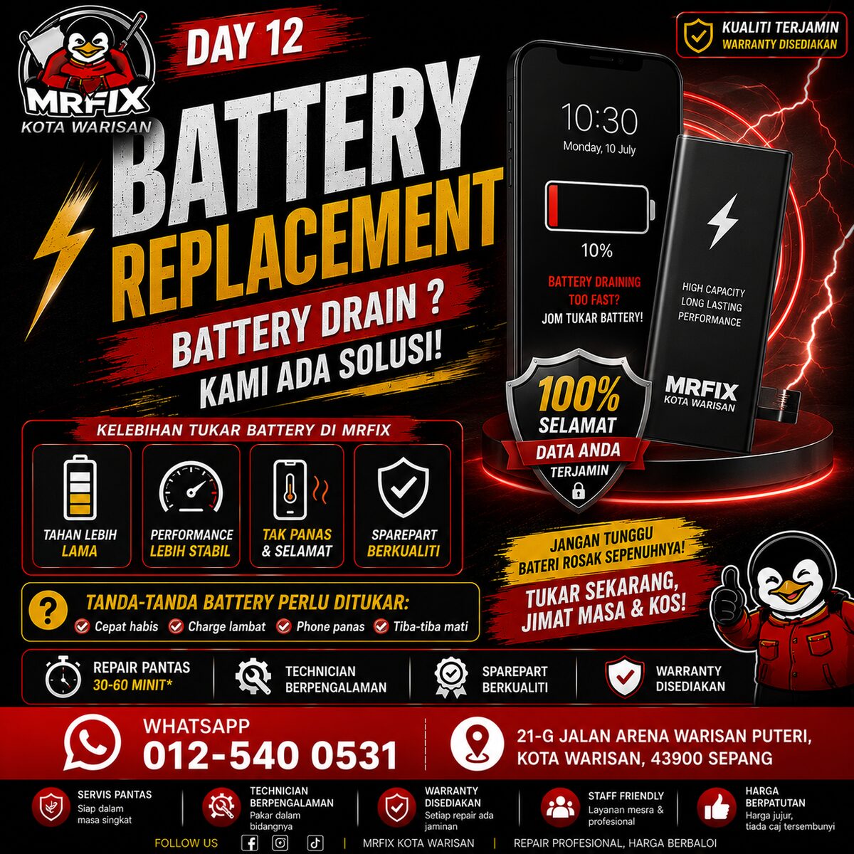Battery Replacement Kota Warisan: Battery Drain? Kami Ada Solusi - MRFIX Kota Warisan