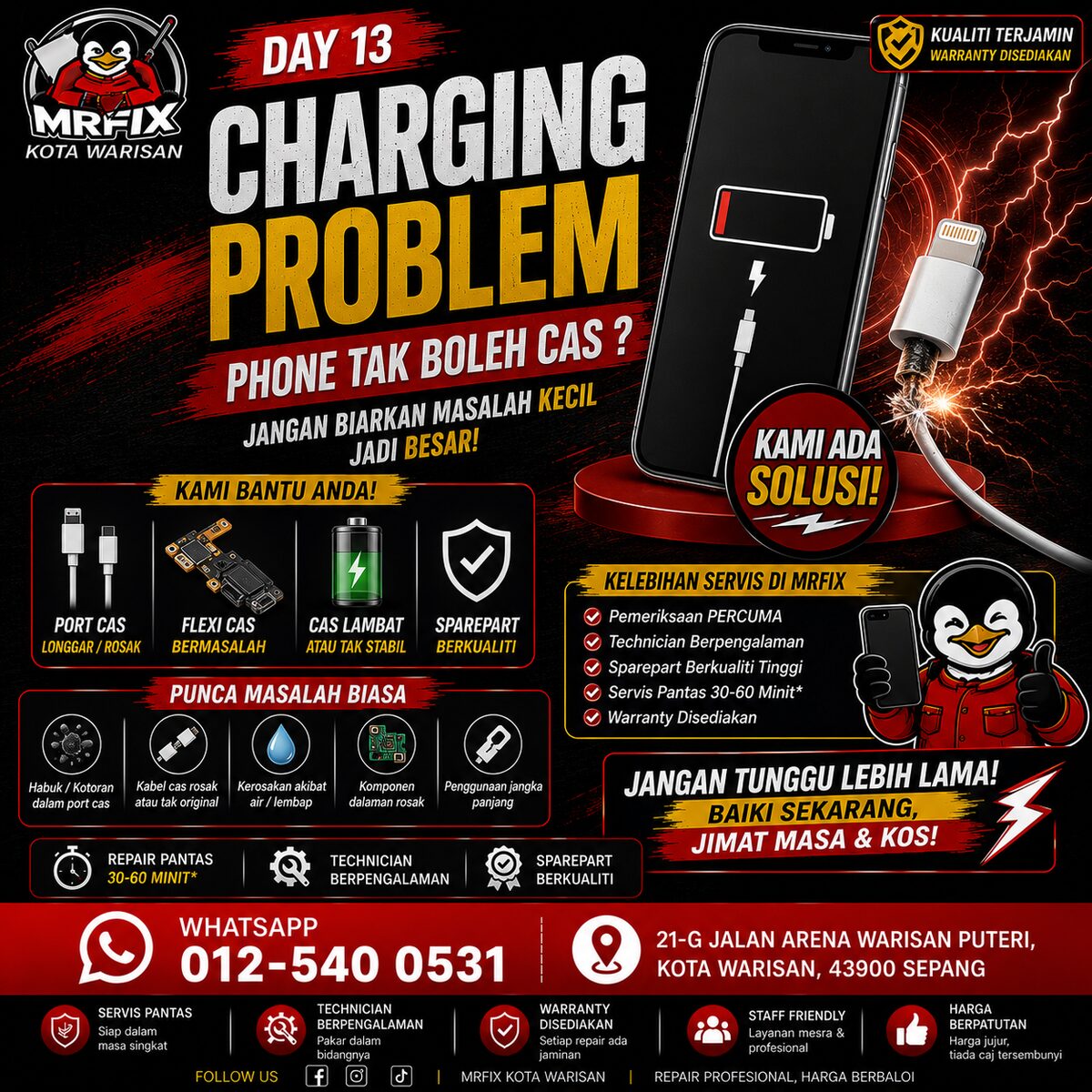 Phone Tak Boleh Cas? Charging Problem di Kota Warisan - MRFIX Kota Warisan
