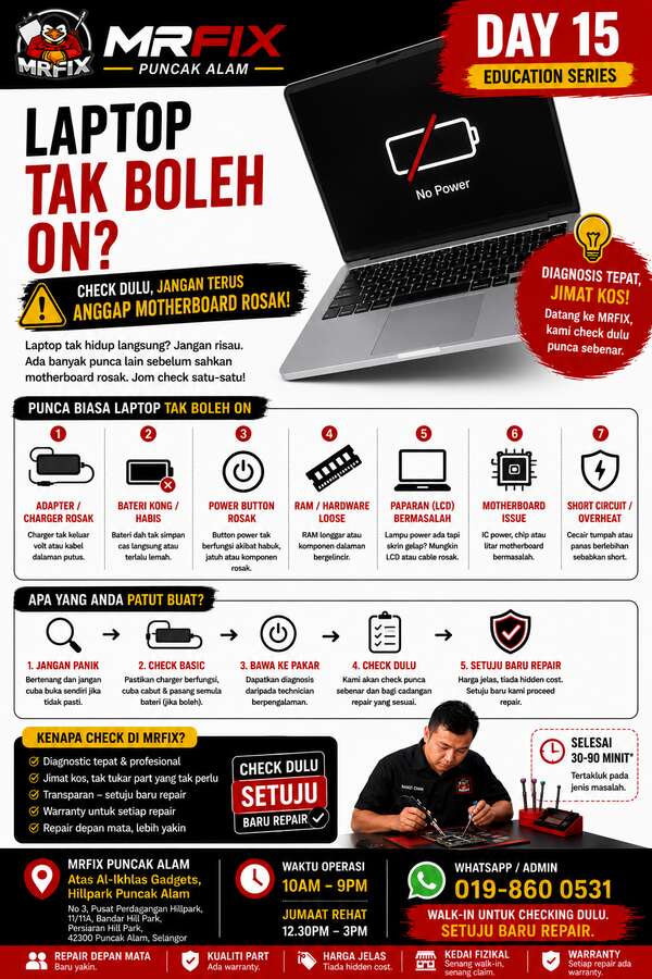 kedai repair phone Puncak Alam - Laptop Tak Boleh On? Kedai Repair Phone Puncak Alam Kata Jangan Terus Anggap Motherboard Rosak