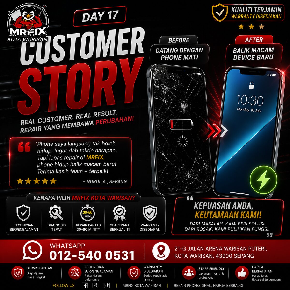 Kisah Pelanggan MRFIX Kota Warisan: Phone Mati Hidup Semula - MRFIX Kota Warisan