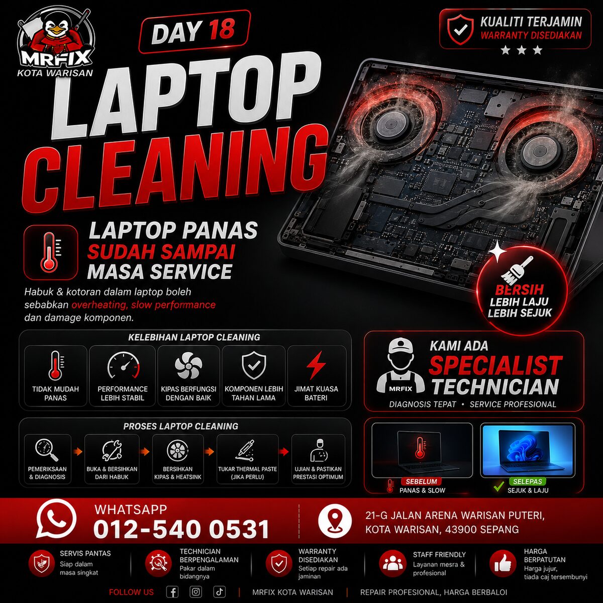 Laptop Panas? Servis Laptop Cleaning di Kota Warisan - MRFIX Kota Warisan
