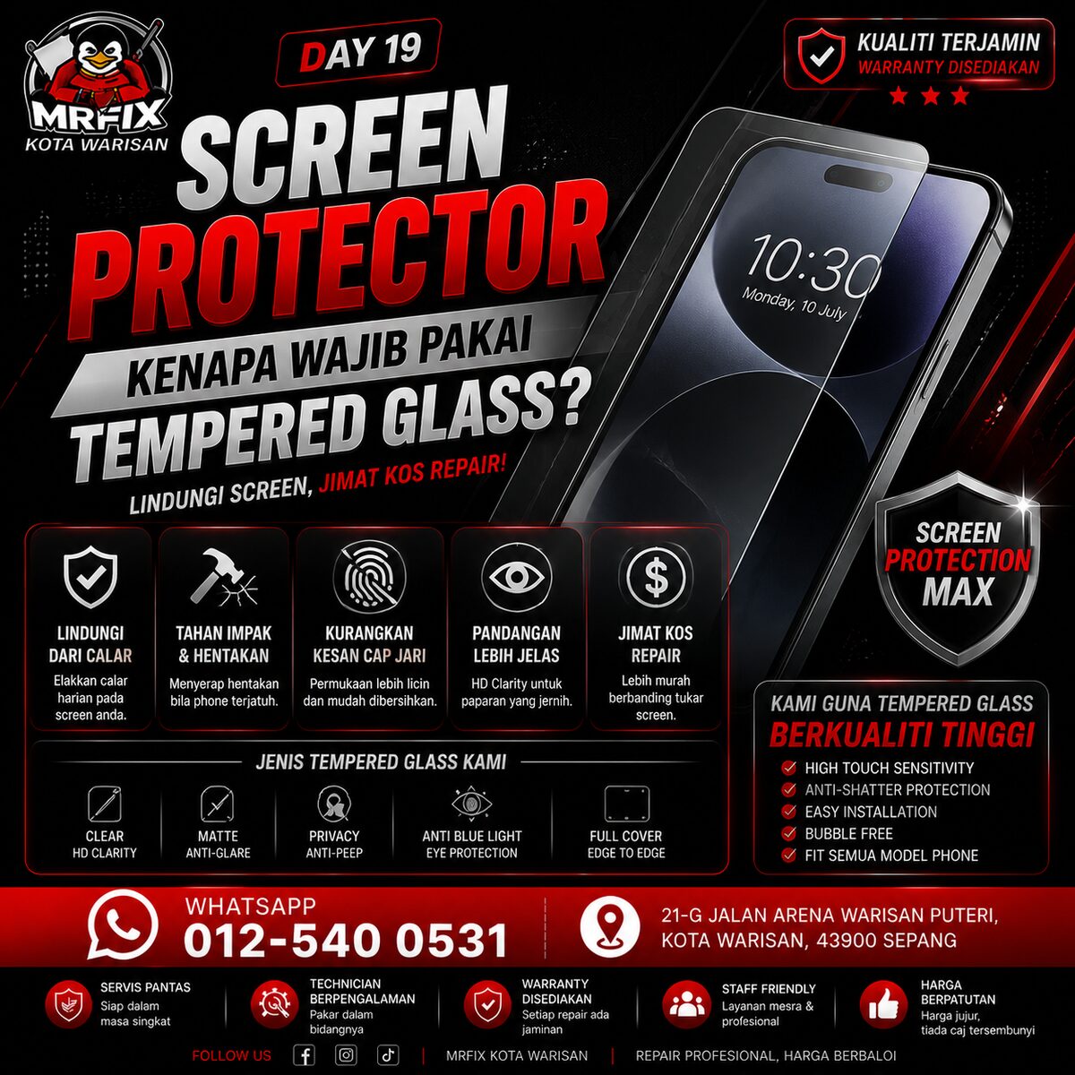 Kenapa Wajib Pakai Tempered Glass pada Phone - MRFIX Kota Warisan