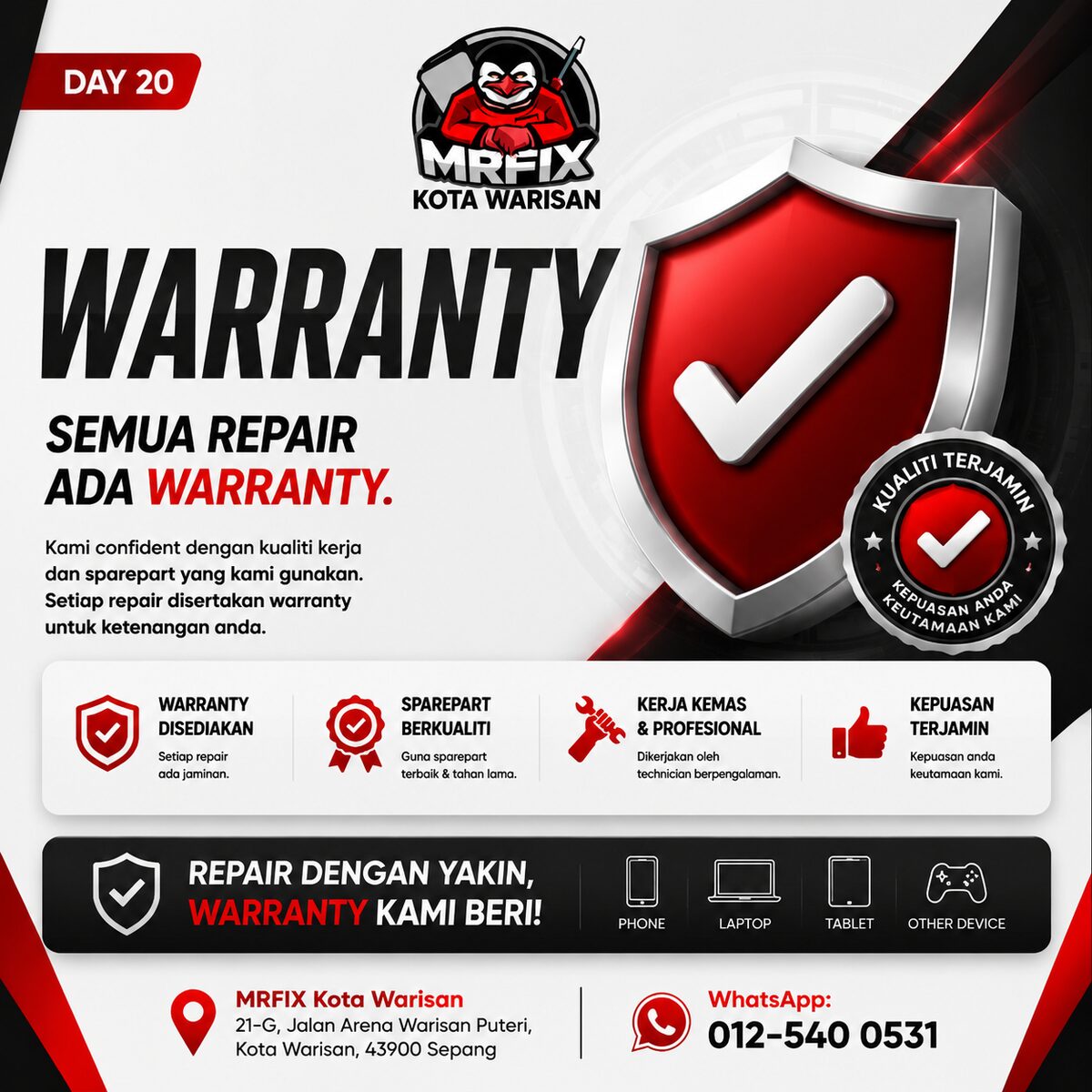 Semua Repair Ada Warranty di MRFIX Kota Warisan - MRFIX Kota Warisan