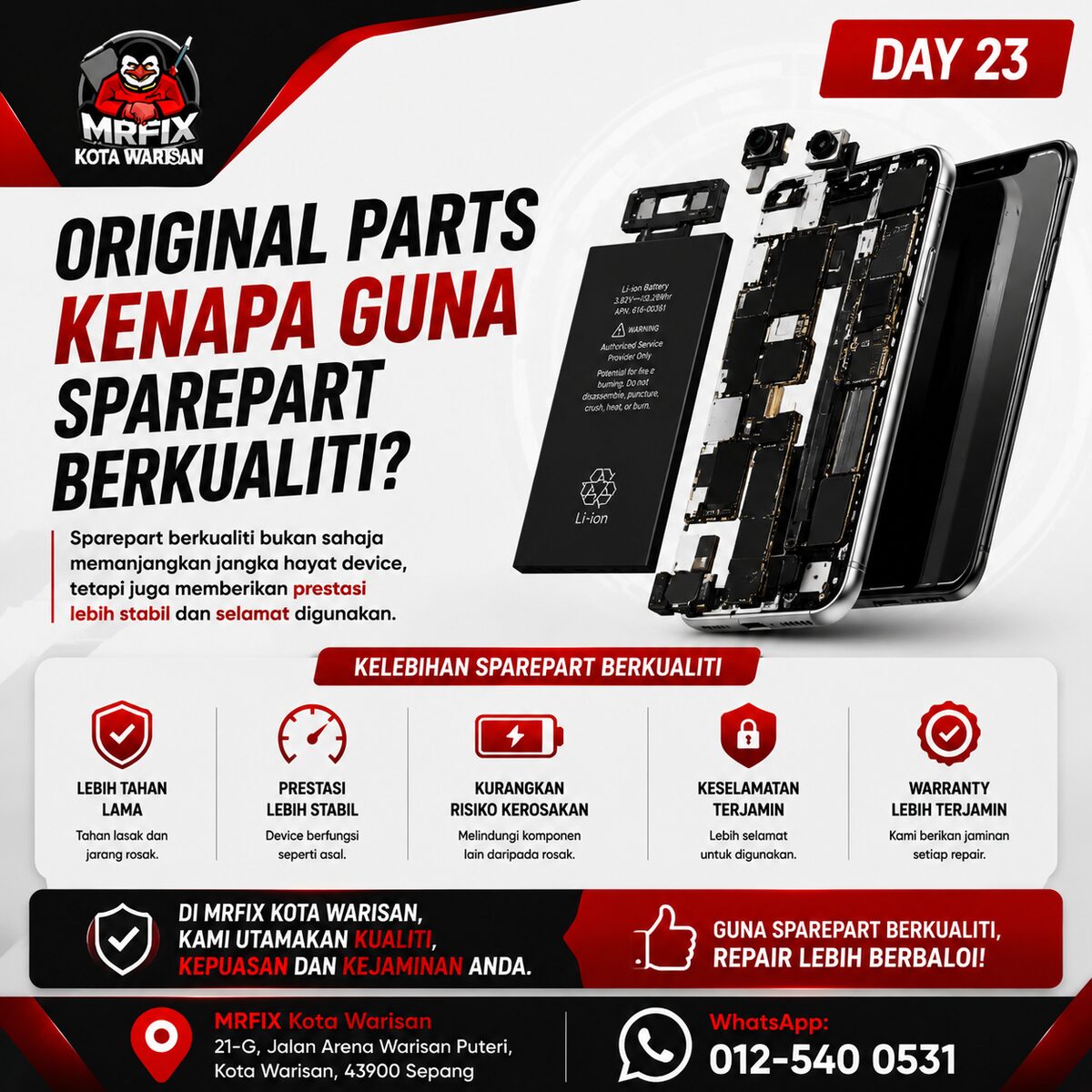 Kenapa Guna Sparepart Berkualiti untuk Repair Phone - MRFIX Kota Warisan