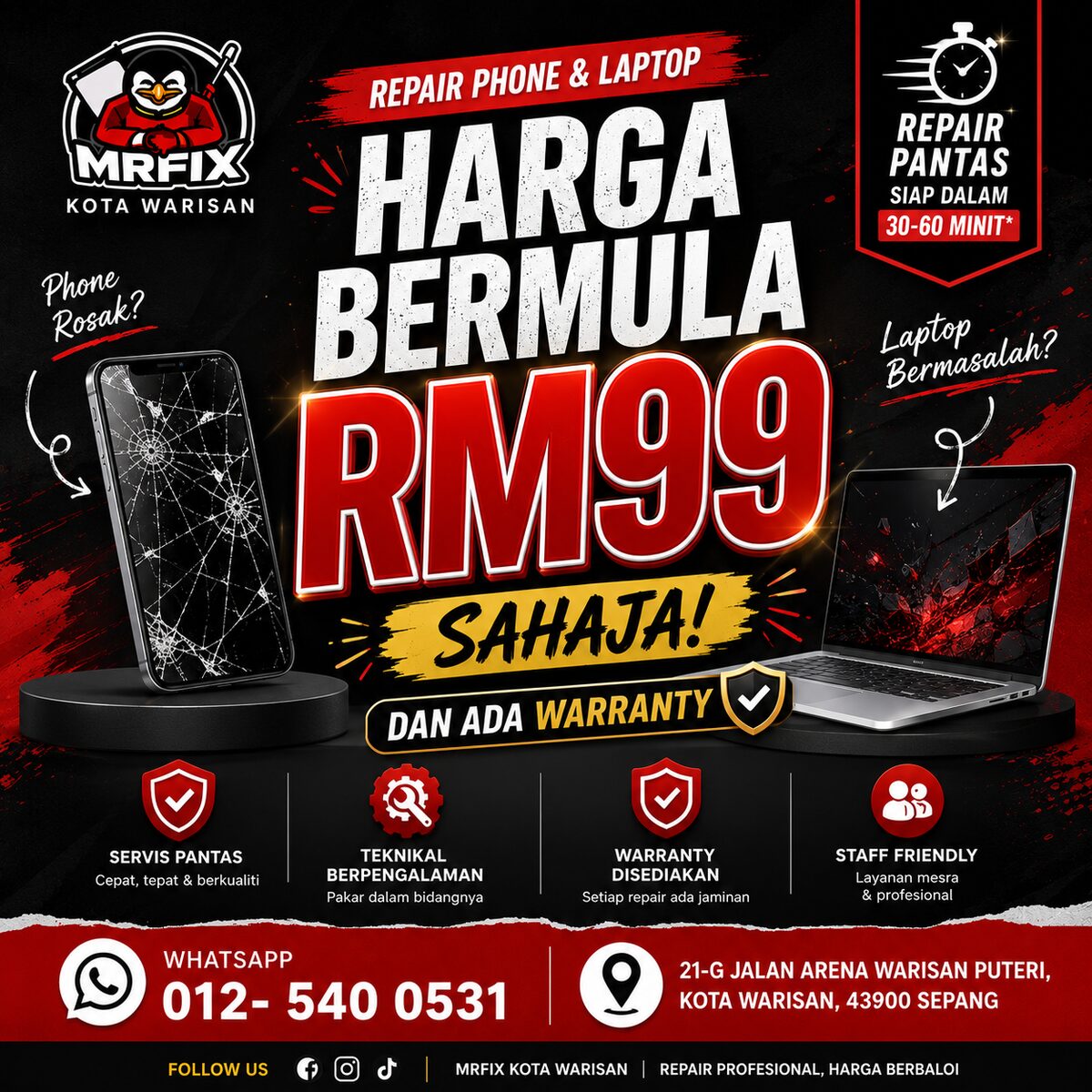 Promo Repair Phone & Laptop Kota Warisan Bermula RM99 - MRFIX Kota Warisan