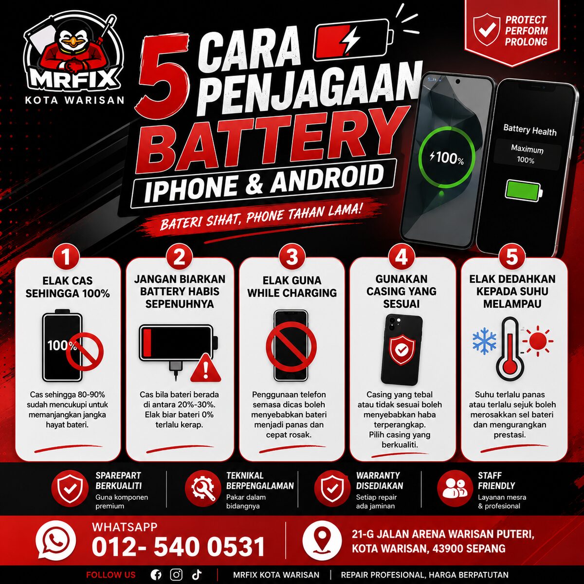 5 Cara Penjagaan Bateri Phone (iPhone & Android) - MRFIX Kota Warisan