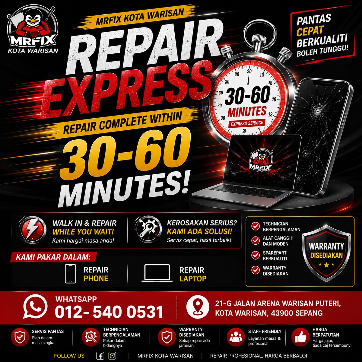 Repair Express Kota Warisan: Siap 30-60 Minit - MRFIX Kota Warisan