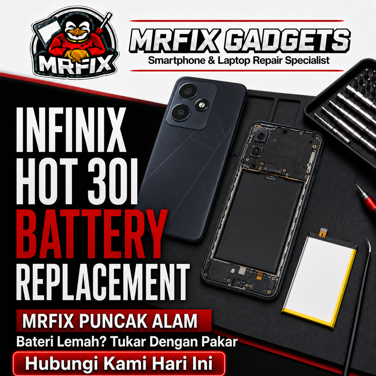 Infinix Hot 30i battery replacement MRFIX Putrajaya