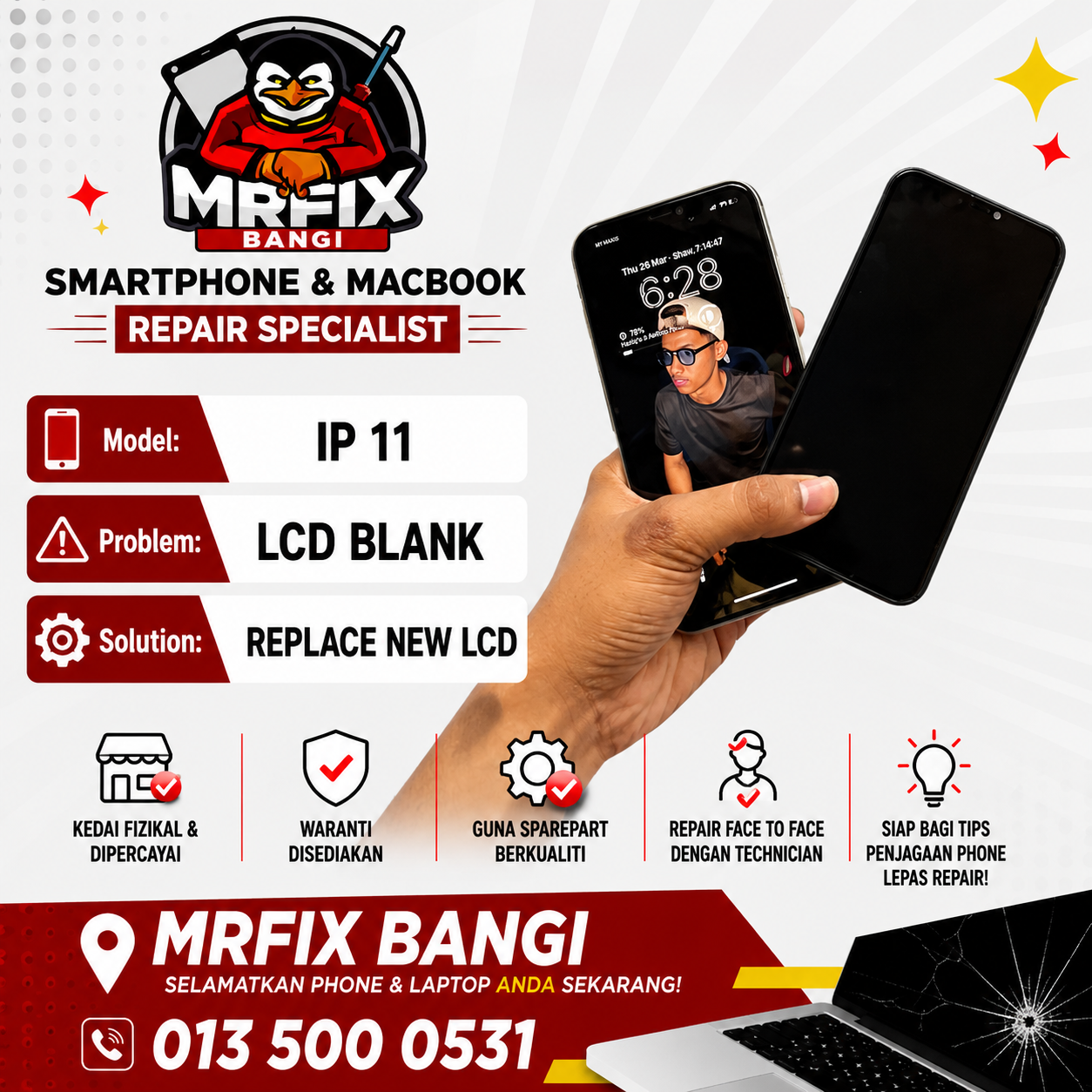 Pemeriksaan grille untuk repair speaker phone Bangi