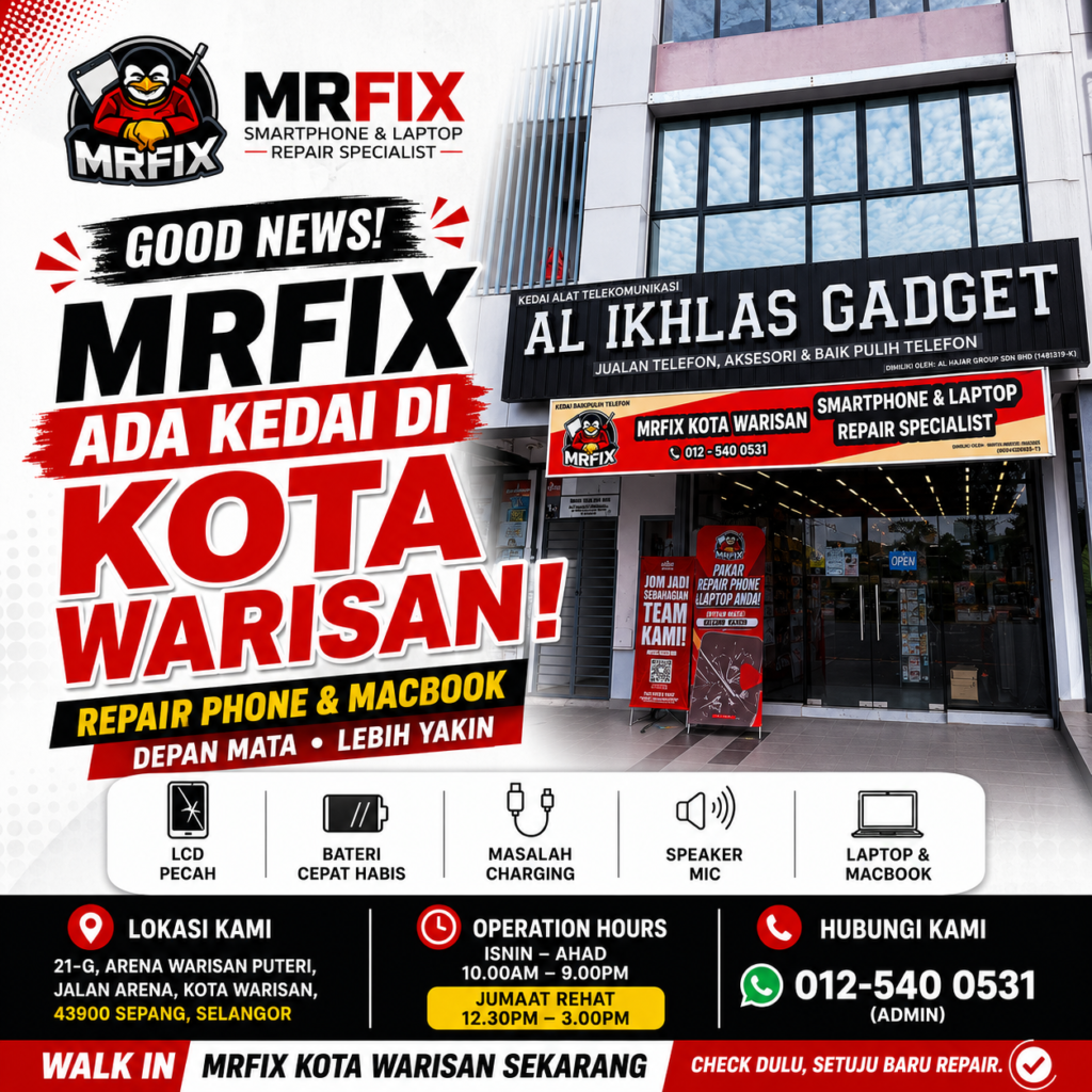 Kedai repair phone dan laptop MRFIX Kota Warisan di Arena Warisan Puteri, Sepang