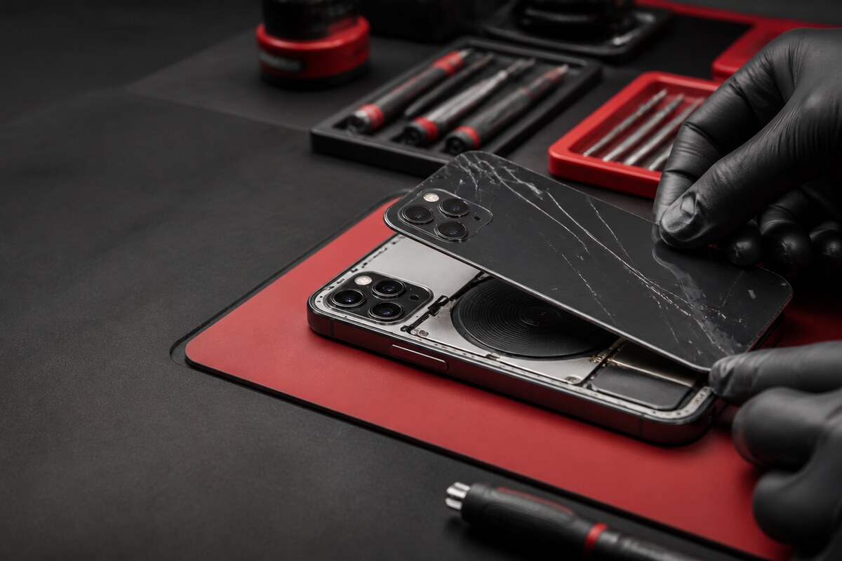 Pemeriksaan kaca belakang retak untuk repair back glass phone Bangi