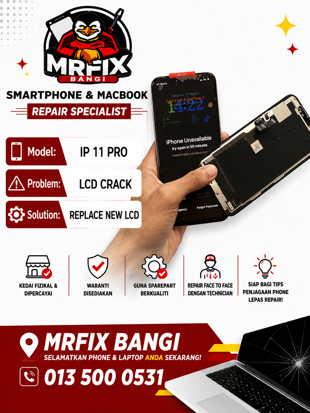 Pemeriksaan repair camera phone Bangi pada telefon