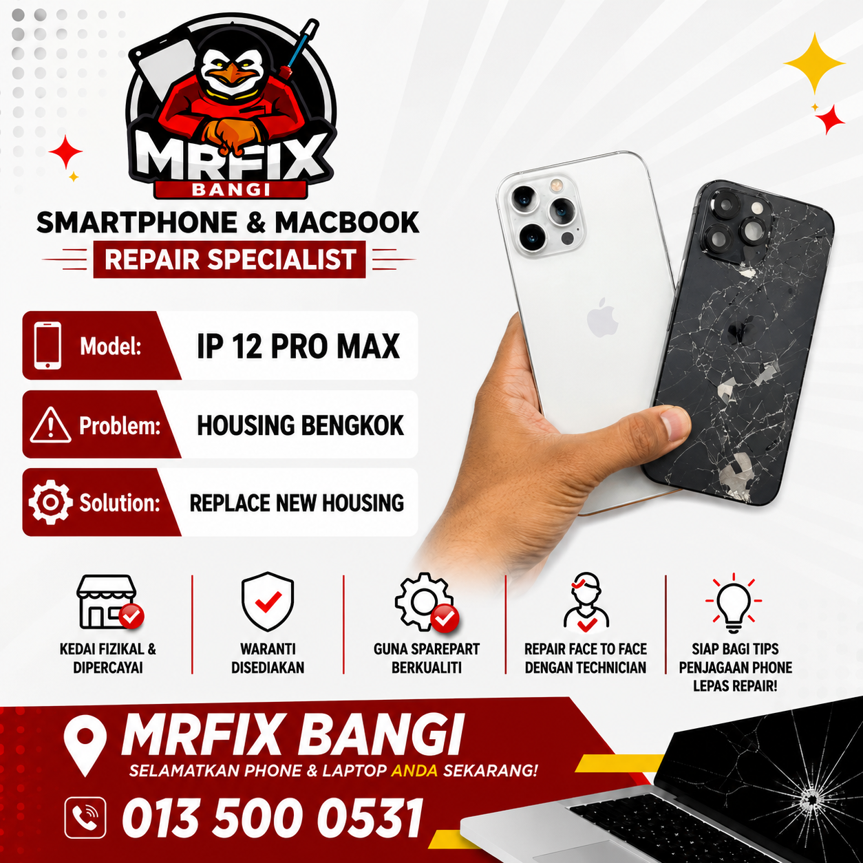 Diagnosis modul kamera telefon di MRFIX Bangi