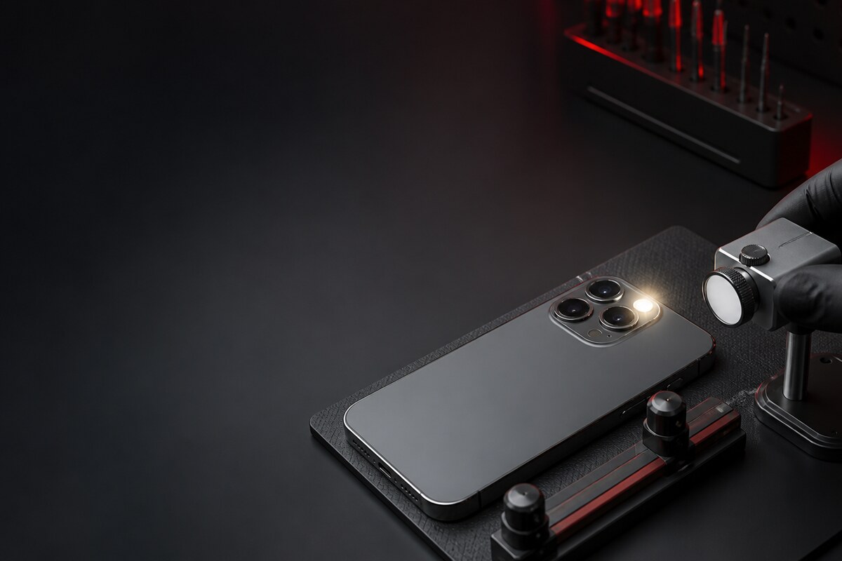 Phone flashlight connector and light-output diagnosis