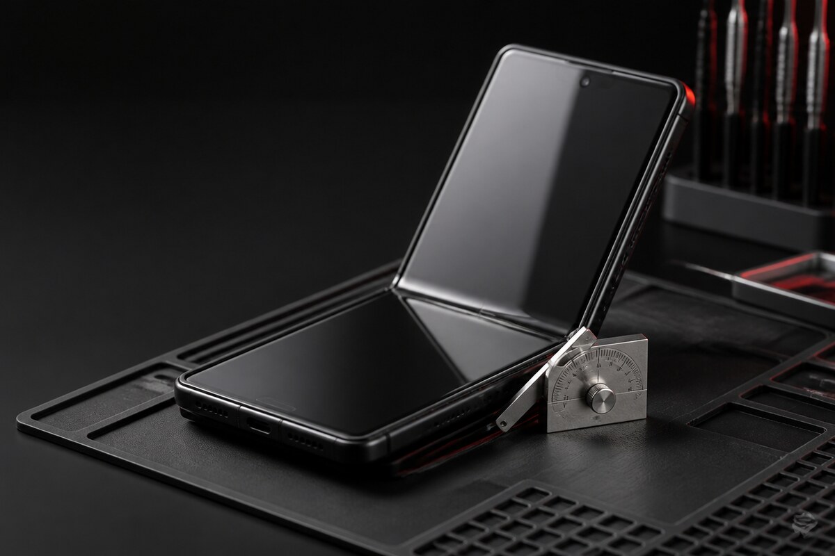 Foldable phone hinge movement inspection in Bangi