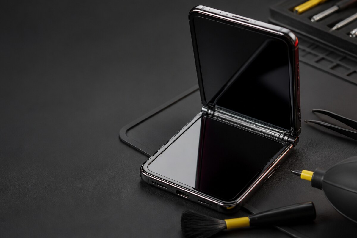 Checking foldable phone opening angle and frame alignment