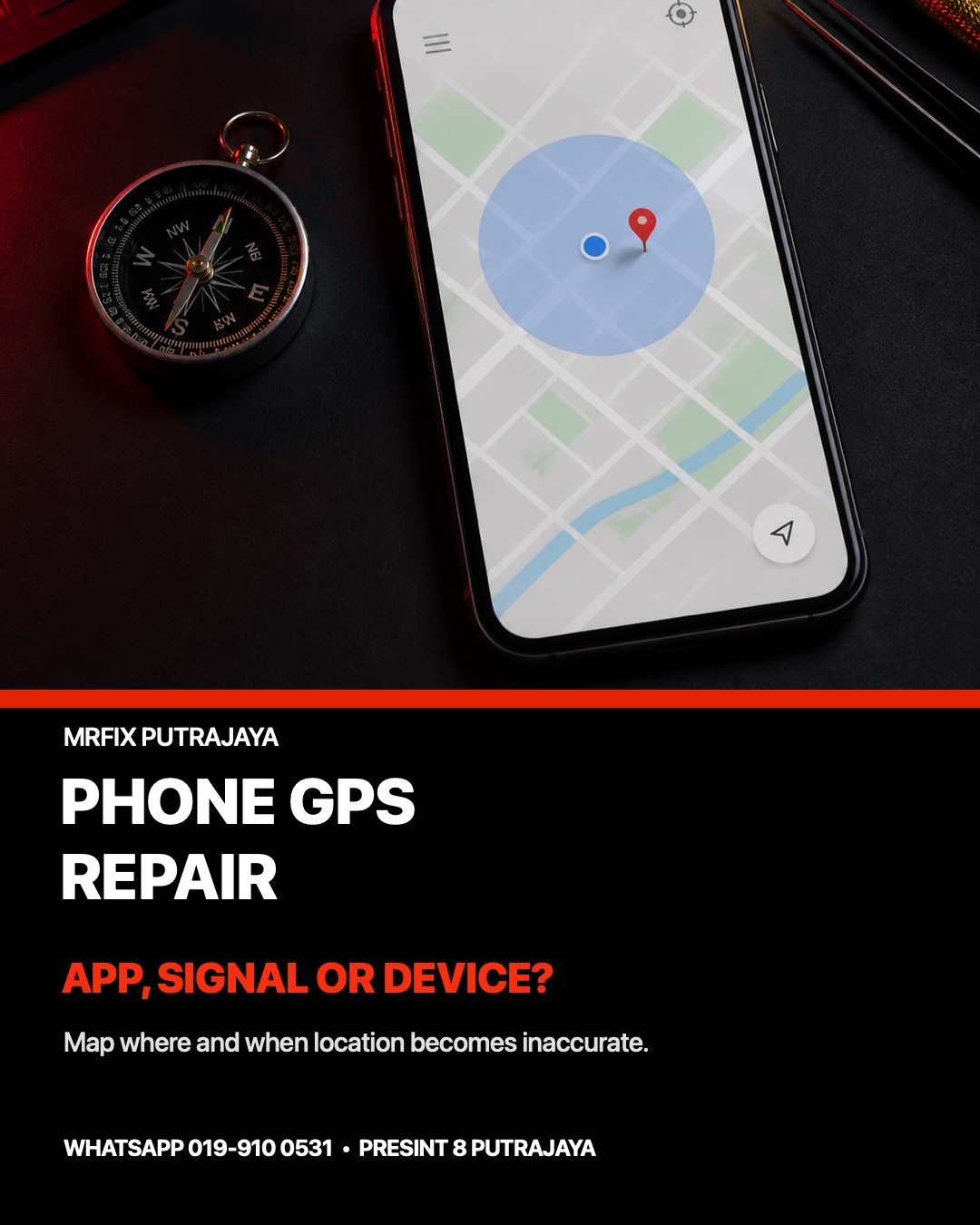 Phone GPS repair Putrajaya app-signal-device assessment illustration