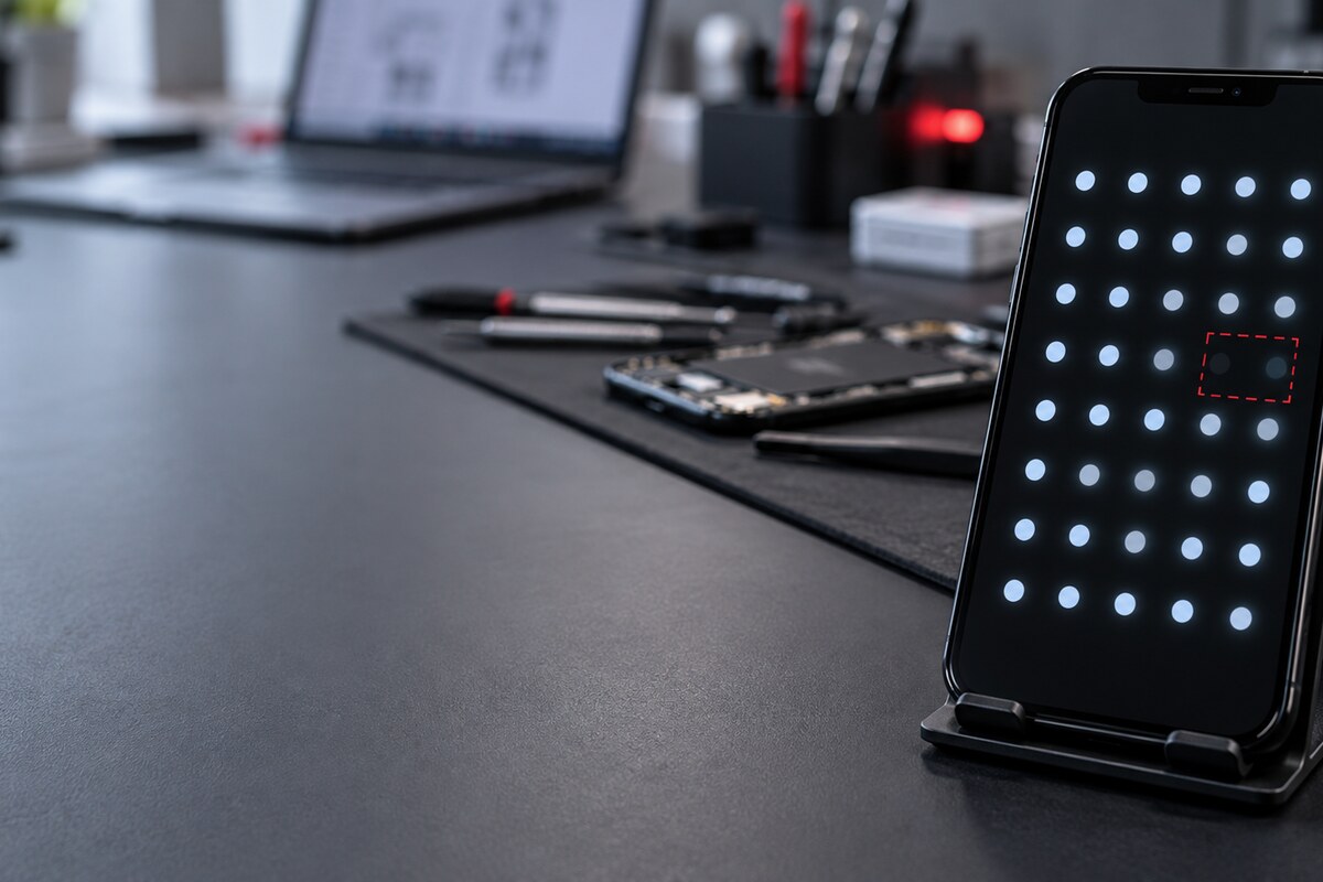 Pemetaan respons sentuhan pada beberapa bahagian skrin telefon