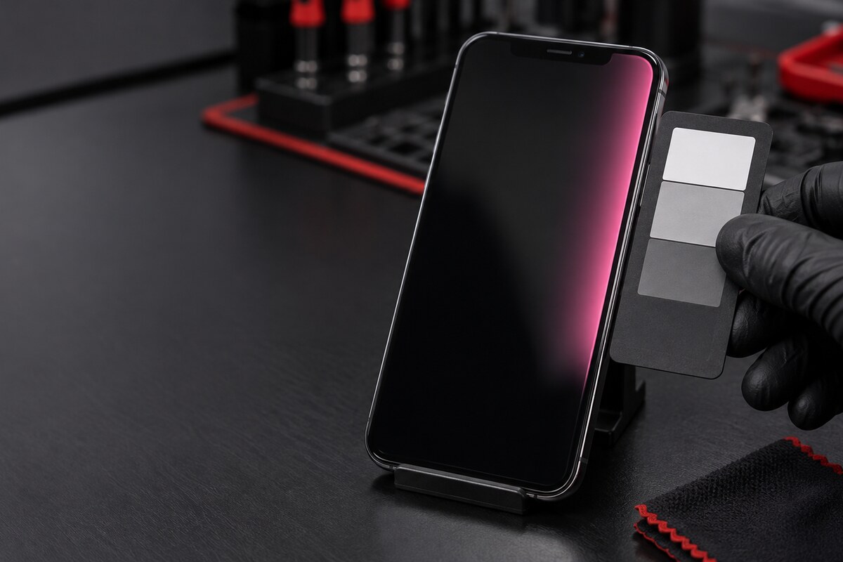 Neutral screen comparison used to locate uneven phone colours