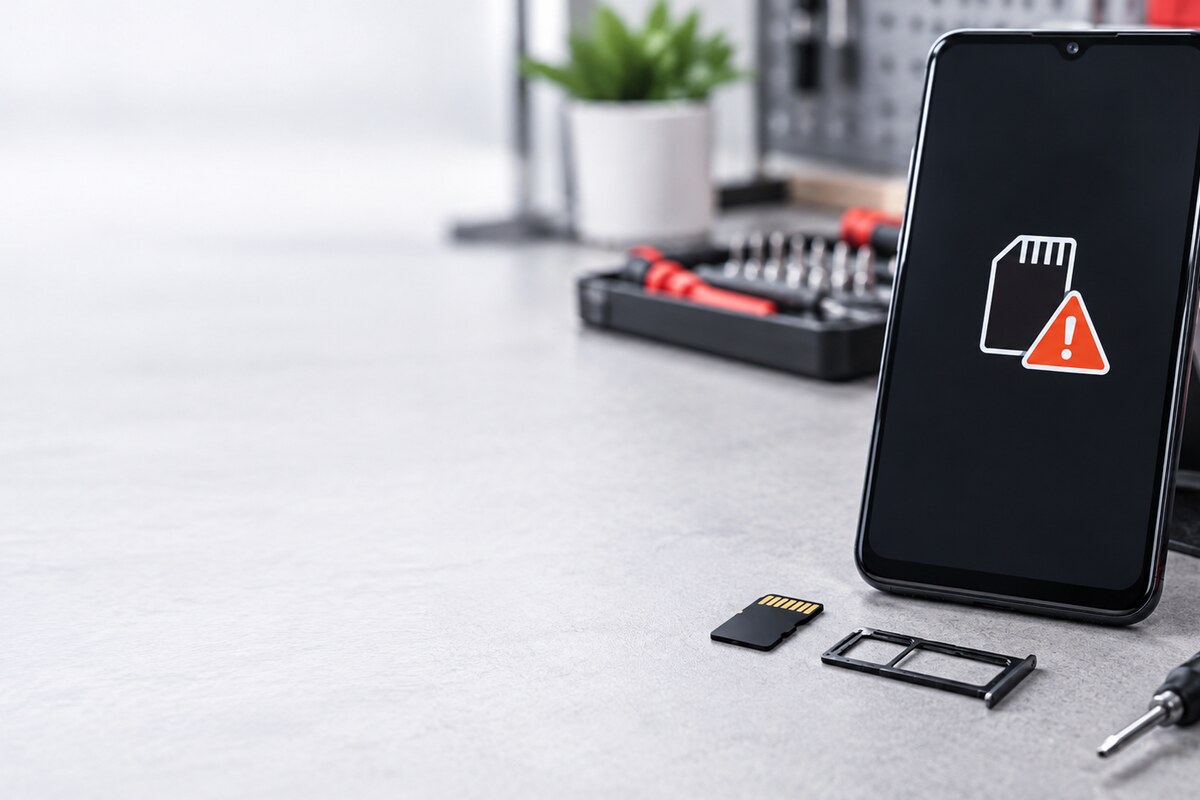 Intermittent microSD card detection checked at a Bangi repair bench